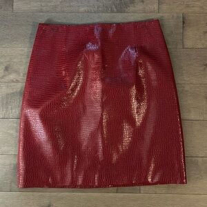 Red leather snakeskin mini skirt